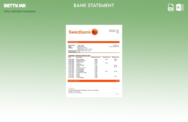 модерен стил Латвија Swedbank банкарски извод збор. шаблон